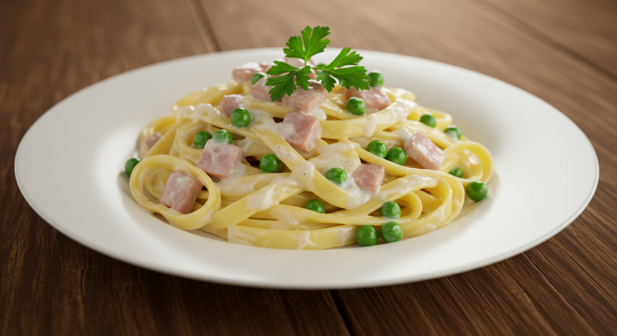 Fettuccine with Ham and Peas