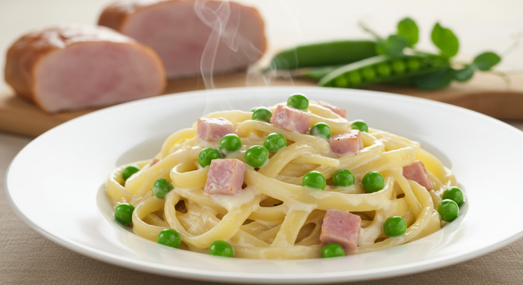 Fettuccine with Ham and Peas