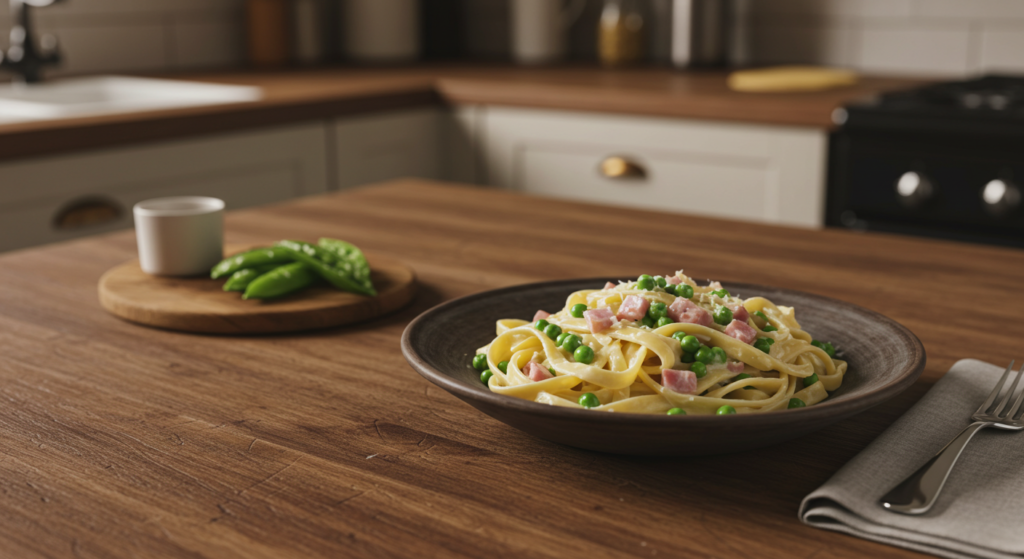 Fettuccine with Ham and Peas