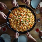 Chicken stir-fried rice, cultural chicken dish, flavor-packed poultry rice meal, authentic chicken-and-rice recipe.