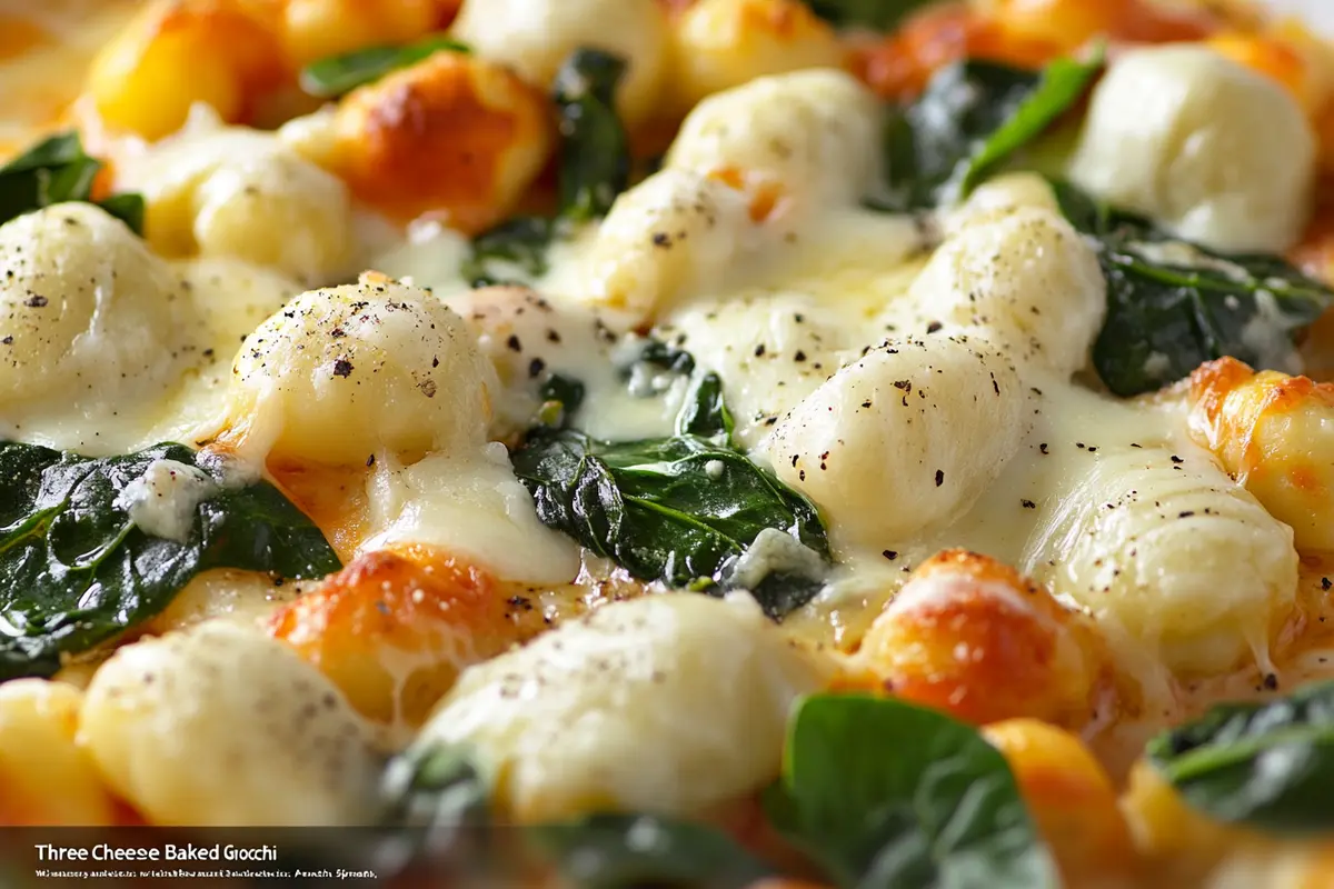 Three Cheese Baked Gnocchi with Spinach