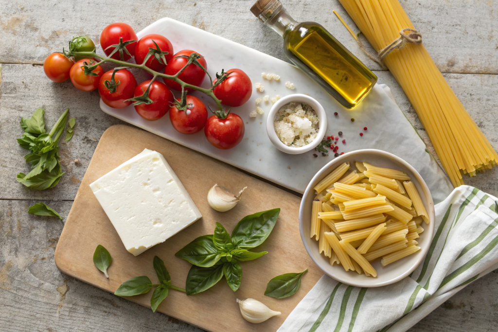 Creamy Baked Feta Pasta with Cherry Tomatoes and Garlic