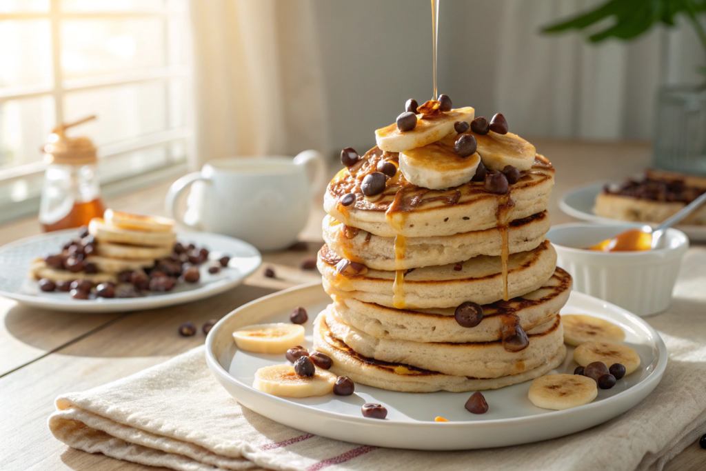 Fluffy Banana Chocolate Chip Pancakes