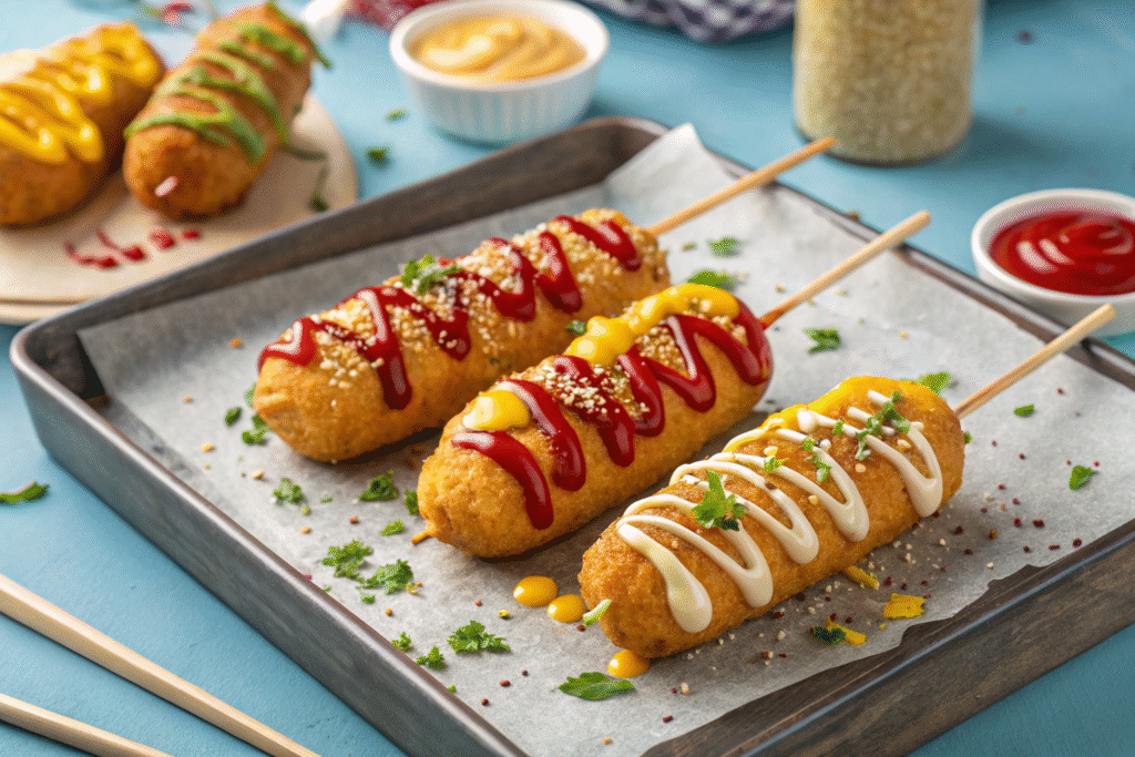 Crispy Korean Street Corn Dogs Recipe – Cheesy, Sweet, and Savory