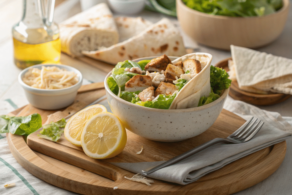 Chicken Caesar Wrap Bowl Recipe – Fresh, Creamy, and Protein-Packed