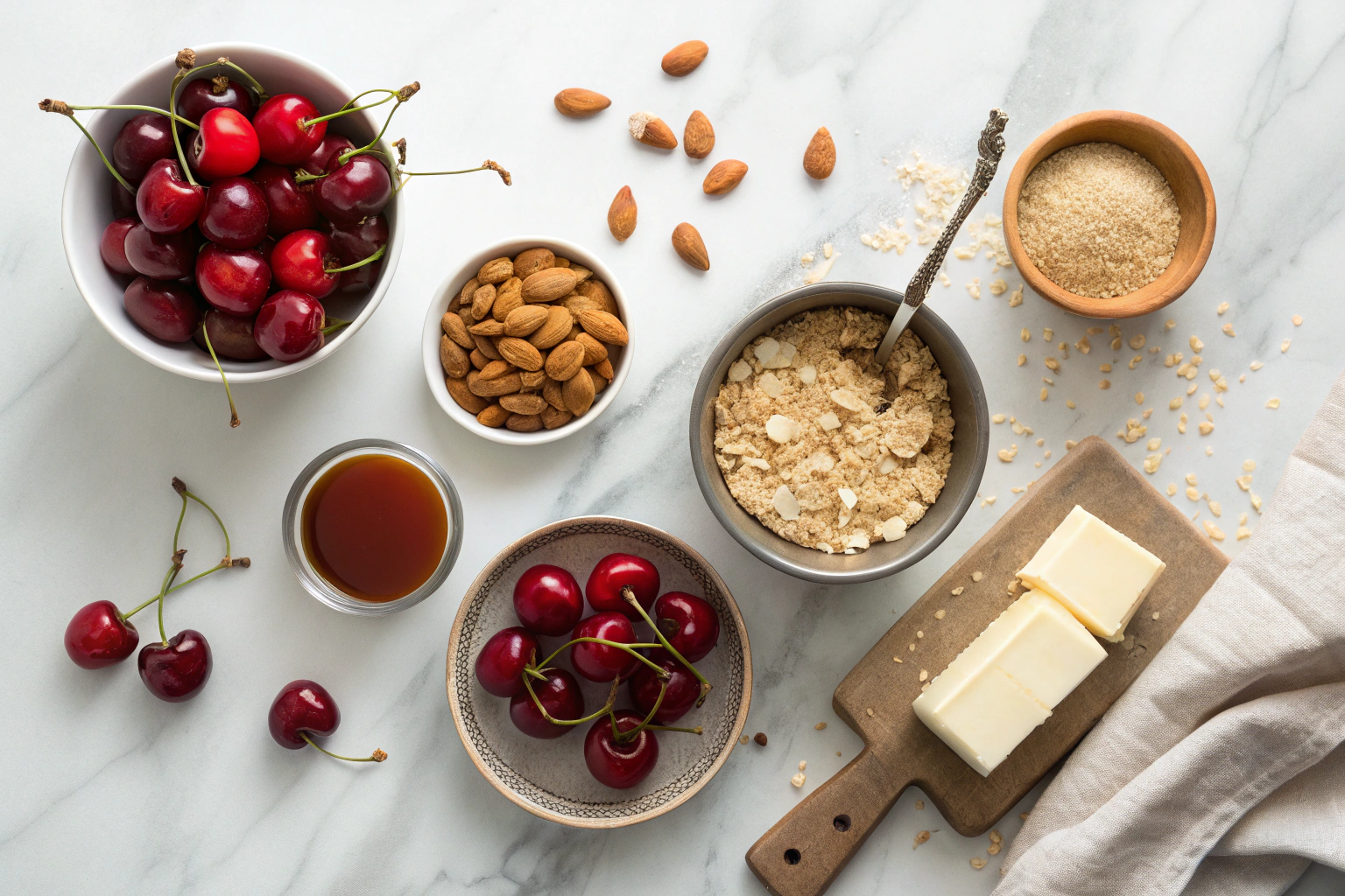Baked Cherry Crisp with Brown Butter Almond Topping