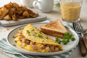 Western Omelette Recipe – Classic Breakfast with Ham, Peppers & Cheese