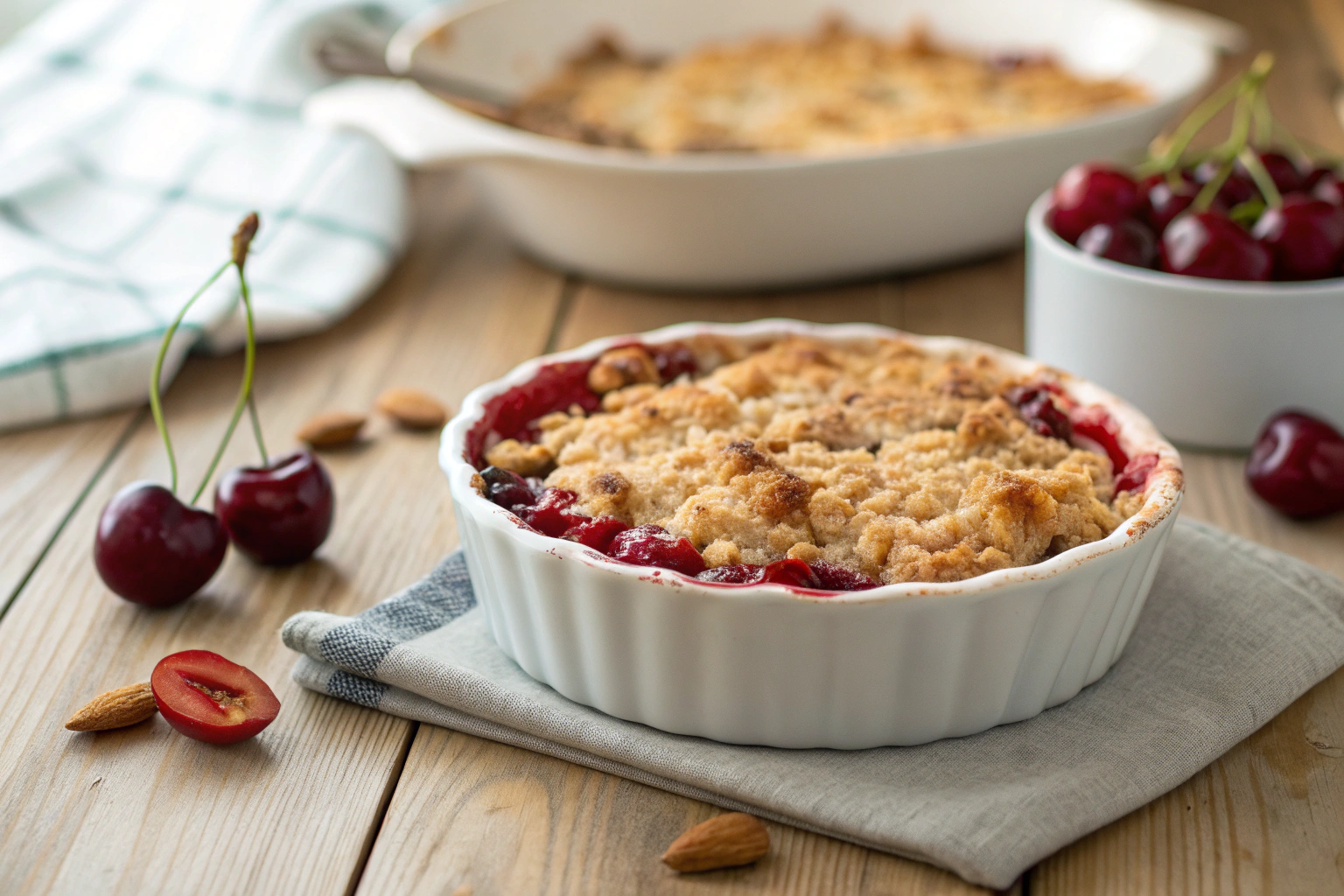 Baked Cherry Crisp with Brown Butter Almond Topping